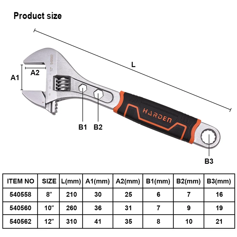 LLAVE AJUSTABLE CON GRIP — LLAVE AJUSTABLE CON GRIP 8" - HARDEN