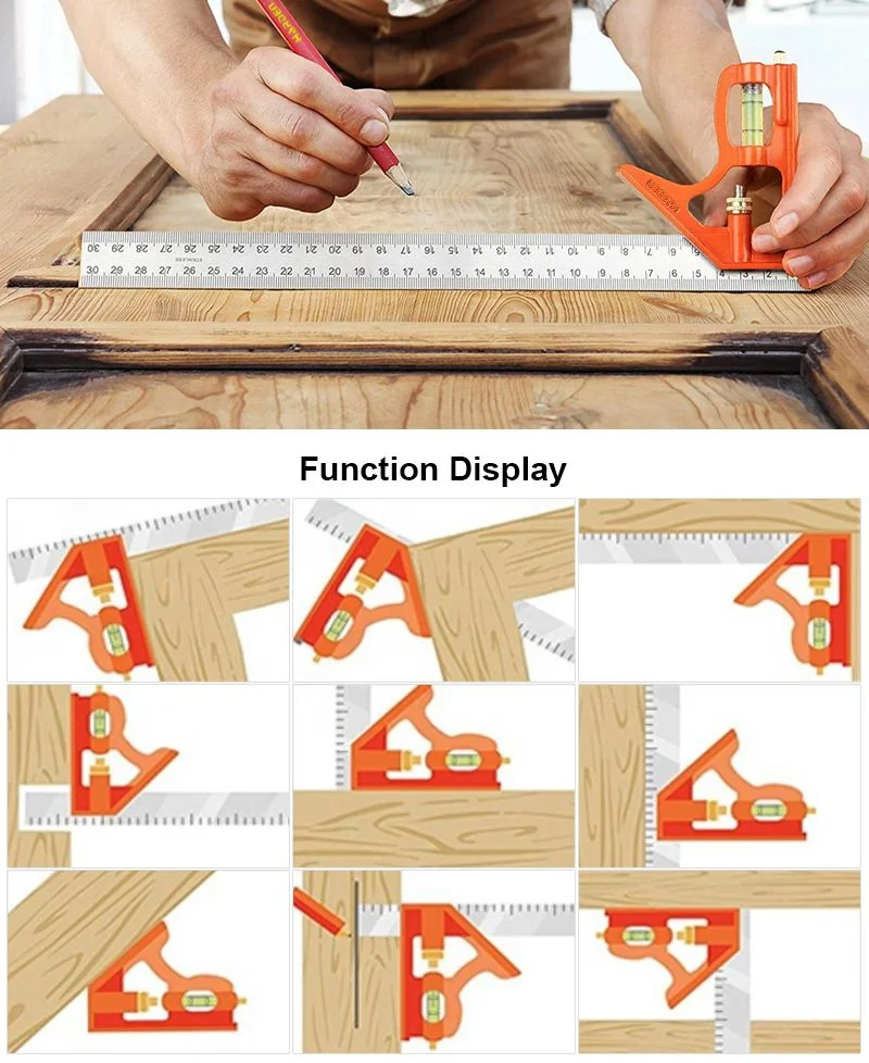 ESCUADRA ESTÁNDAR — ESCUADRA ANGULAR DE ACERO INOXIDABLE CON MANGO DE ALUMINIO 300mm (12") - HARDEN