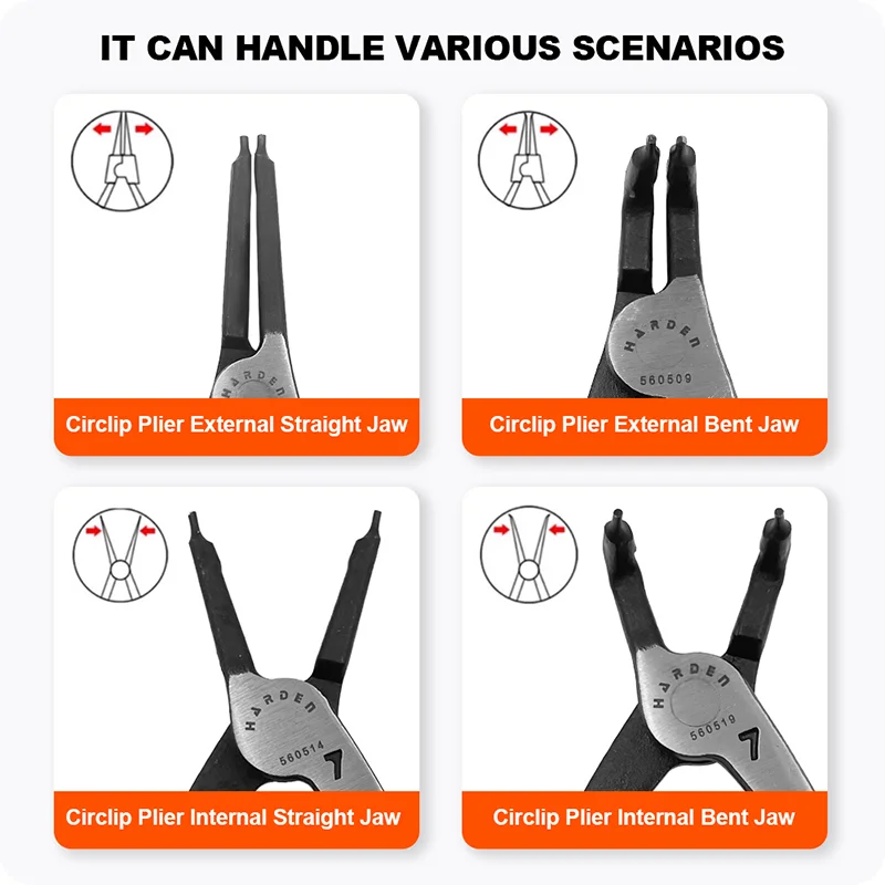 PINZA PARA ABRAZADERA EXTERNA — PINZA RECTA PARA ANILLOS DE RETENCION EXTERNO 7" - HARDEN