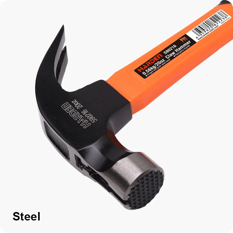 MARTILLO DE UÑA CURVA — MARTILLO DE UNA CURVA CON MANGO DE FIBRA DE VIDRIO 450gr (16oz) - HARDEN