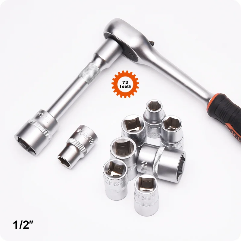 JUEGO DE DADOS 1/2 CORTO 6PTS — JUEGO DE DADOS (SOCKET) CON RATCHET Y EXTENSION 12PZS 1/2" - HARDEN
