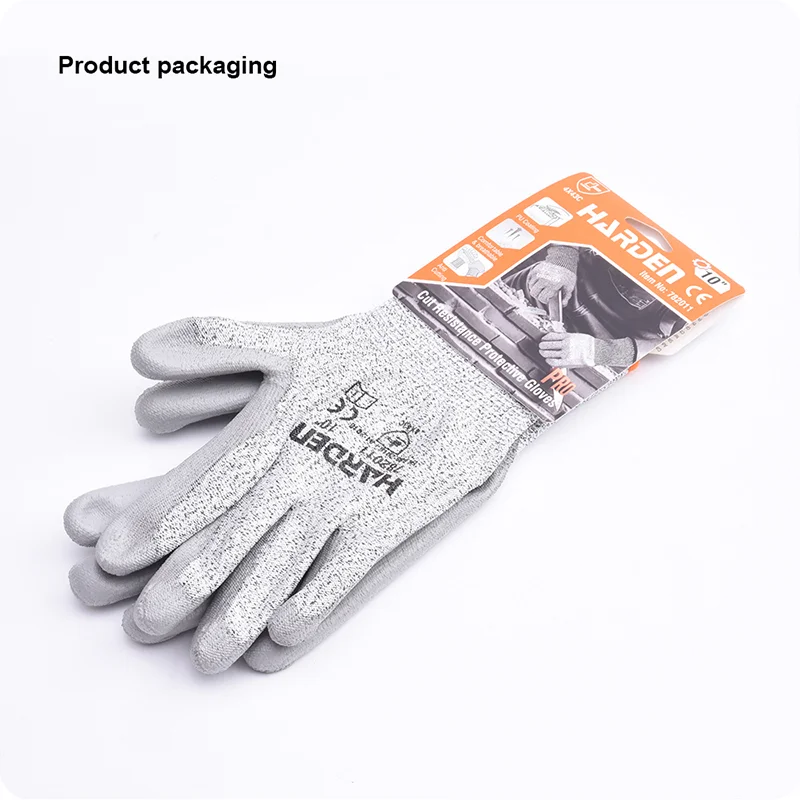 GUANTES ANTICORTE — GUANTE ANTICORTE DE HPPE SIN COSTURA CON PALMA DE POLIURETANO 10" (PAR) - HARDEN