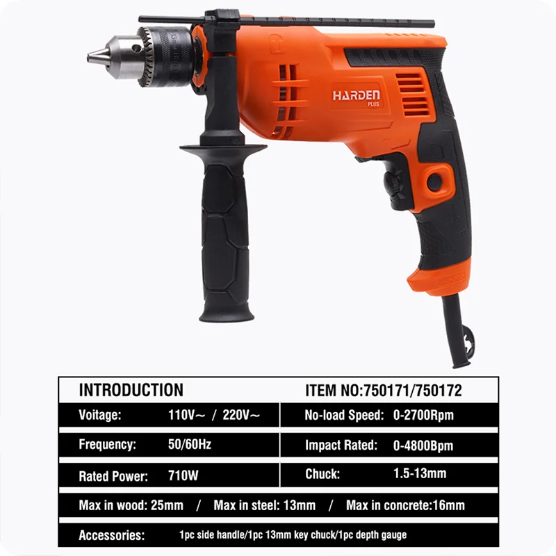 TALADRO PERCUTOR 1/2 — TALADRO ELECTRICO PERCUTOR 1/2 (13mm) 710W - HARDEN