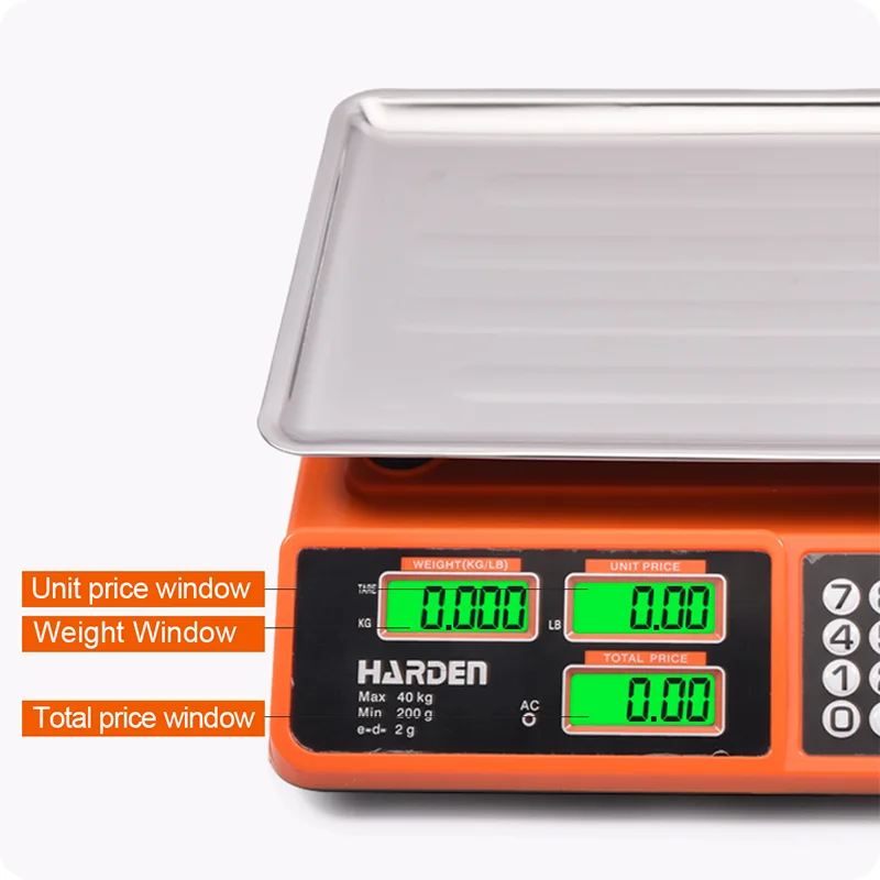 BASCULA ELECTRONICAS — BALANZA ELECTRONICA P/ PRECIOS 40KG (88LB) BANDEJA INOX410 340x240mm - HARDEN
