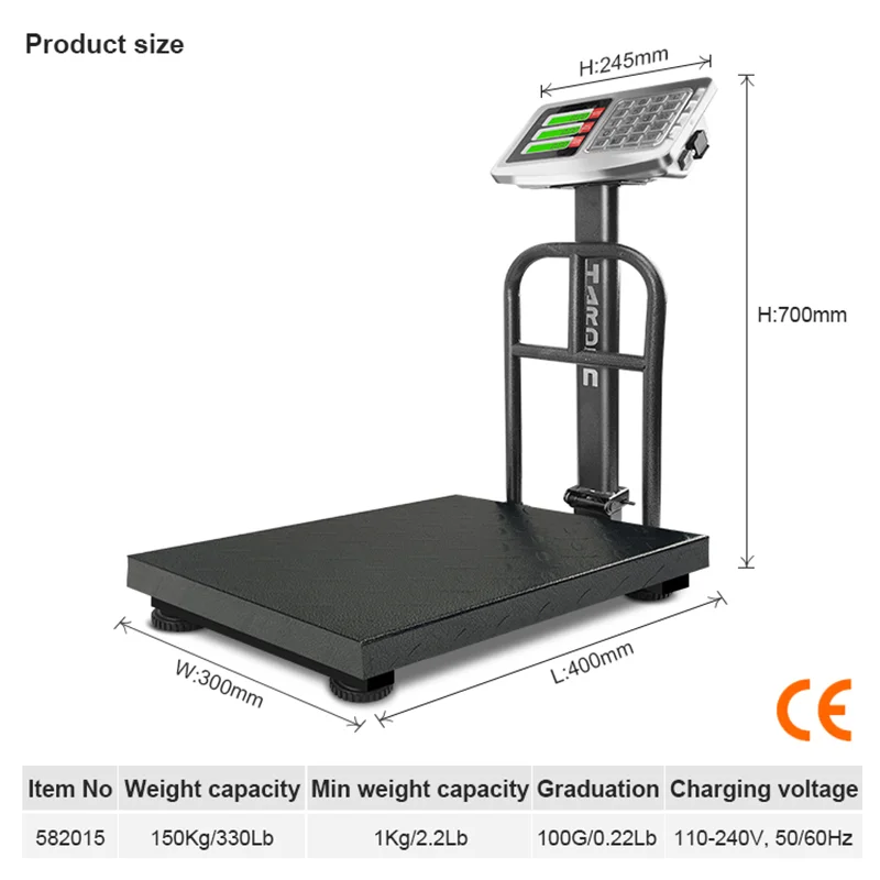 BASCULA DE PLATAFORMA — BASCULA ELECTRONICA DE PLATAFORMA 150KG (330LB) 300x400mm - HARDEN