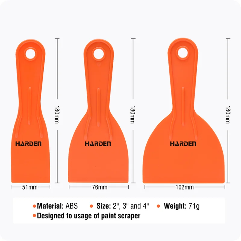 RASPADOR DE PINTURA — JUEGO DE ESPATULAS ABS PARA PINTURA 3PZS 2", 3" Y 4" - HARDEN