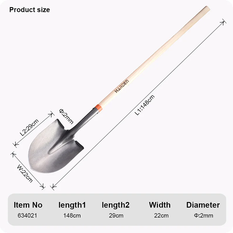 PALA PUNTA REDONDA LARGA — PALA PUNTA REDONDA LARGA MANGO MANDERA CALIBRE 1.5mm - HARDEN