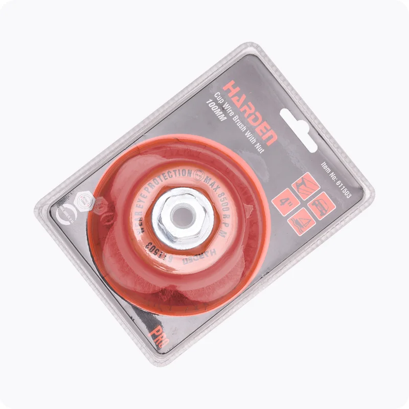 CEPILLO DE COPA LATON ONDULADO CON TUERCA — CEPILLO DE ALAMBRE DE COPA CON TUERCA 75mm (3") - HARDEN