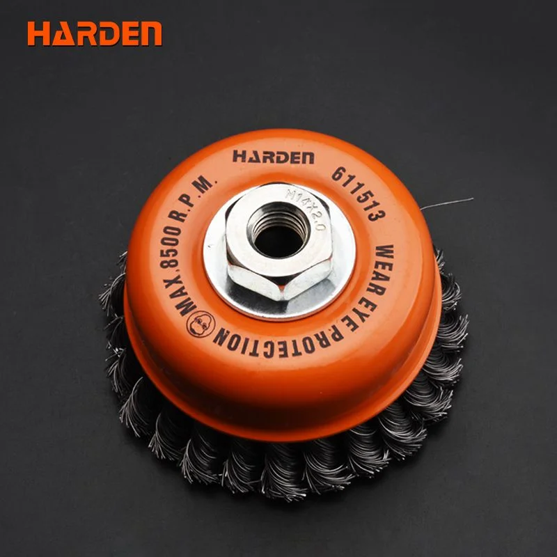 CEPILLO CIRCULAR ONDULADO — CEPILLO DE ALAMBRE DE COPA TRENZADO CON TUERCA 75mm (3") - HARDEN