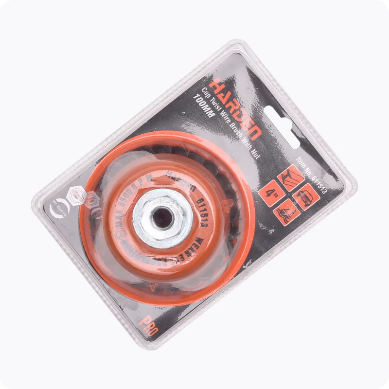 CEPILLO CIRCULAR ONDULADO — CEPILLO DE ALAMBRE DE COPA TRENZADO CON TUERCA 75mm (3") - HARDEN