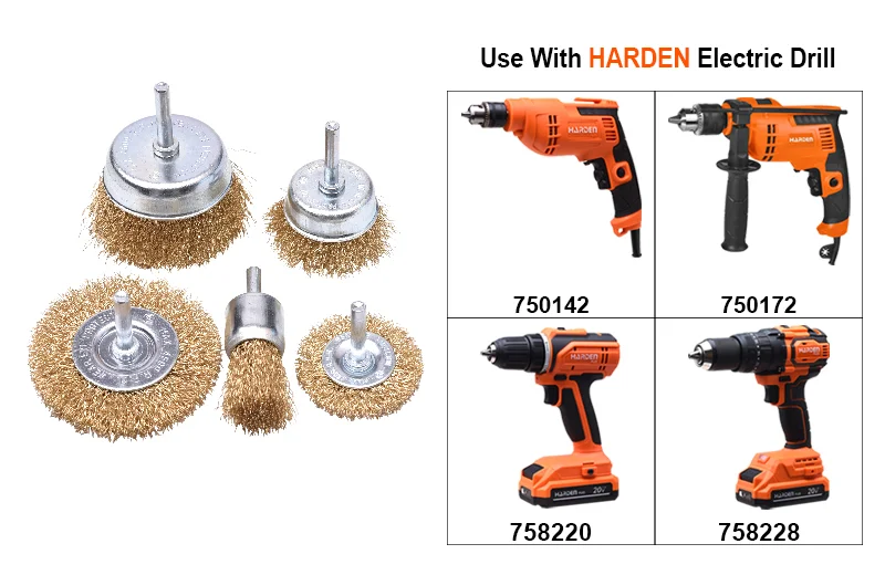 JUEGO DE CEPILLOS — JUEGO DE CEPILLOS CON VASTAGO 5PZS - HARDEN