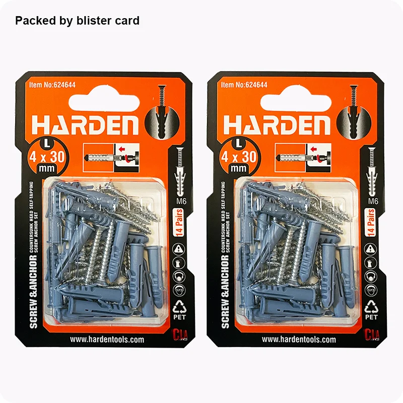 ANCLAJE PLASTICO TIPO FISHER "S" — SET DE ANCLAJE PLASTICO TIPO FISCHER "S" C/ TORNILLO M6 x 30 14 PARES - HARDEN